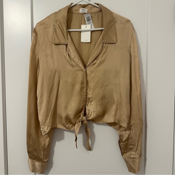Wilfred Tops - Aritzia Wilfred Peaufiner Annie Satin Beige/Bronze Blouse Size Small Women’s NWT